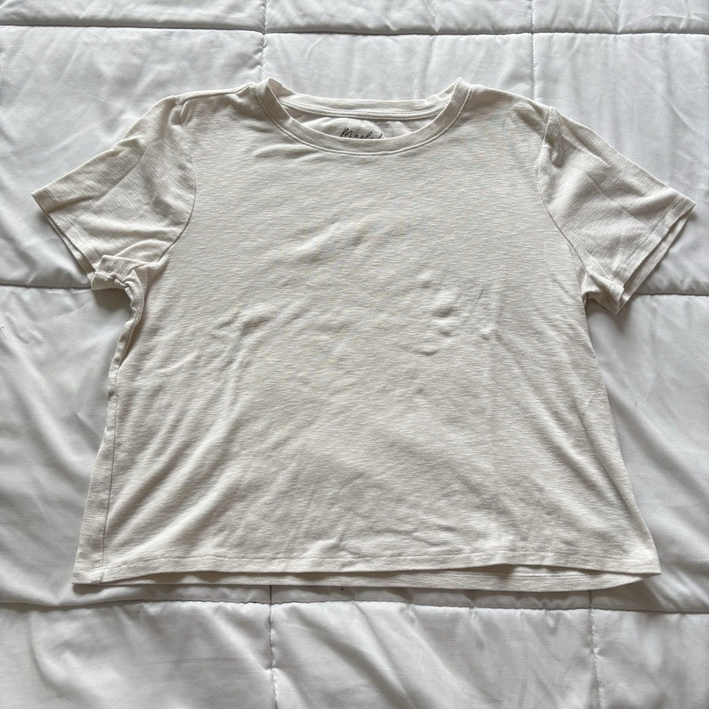 Womens Large T‎ Shirt Tee Cropped Cotton Blend Short Sleeve White Summer Beach